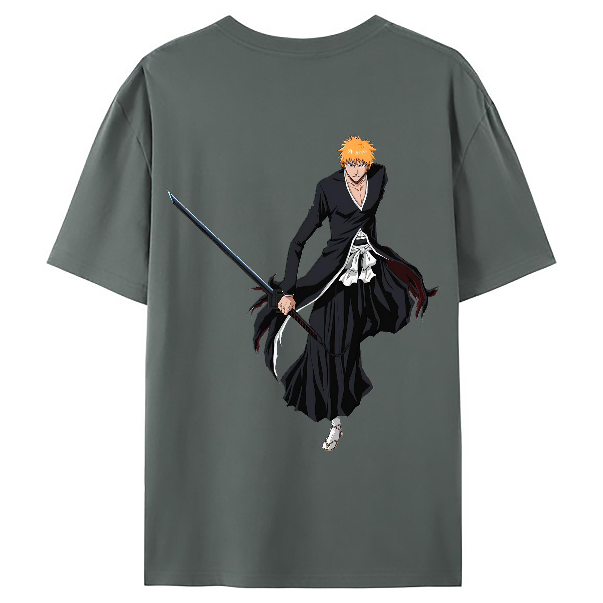 （画像用） ブリーチ 黒崎一護（くろさき いちご）BLEACH Kurosaki Ichigo 綿100％ メンズ半袖Tシャツ（バックプリント） 通気性